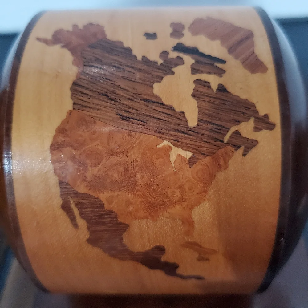 Brazilian Bookends Inlaid Wood MCM Vintage Globe Bookends Rare Curios L👀K